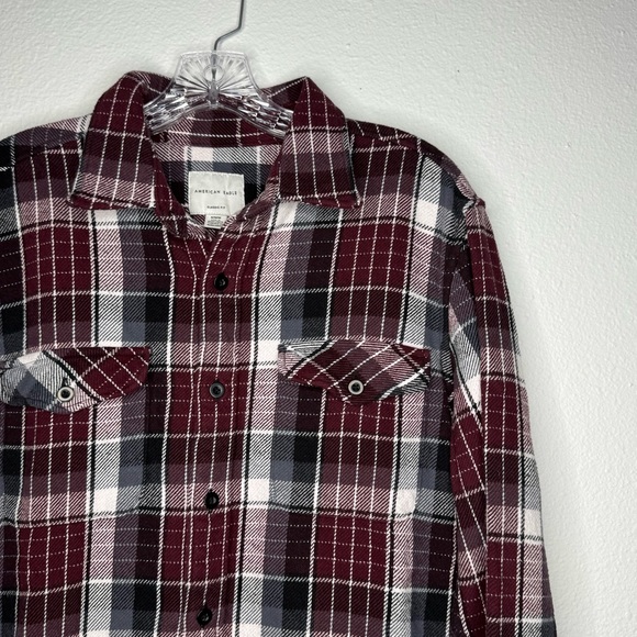 American Eagle Burgundy Plaid Thick Flannel Long Sleeve Button‎ Up Shirt Size M - Picture 4 of 10